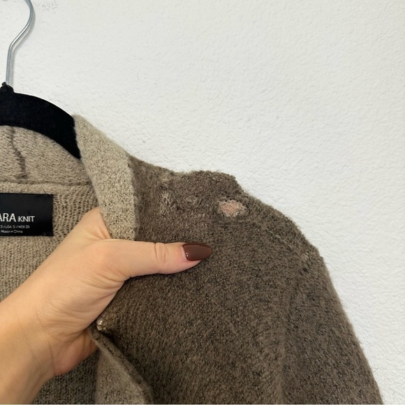 Zara Knit Two Tone Waterfall Cardigan Wool Blend Brown Mocha Size Small Women’s - Picture 5 of 11